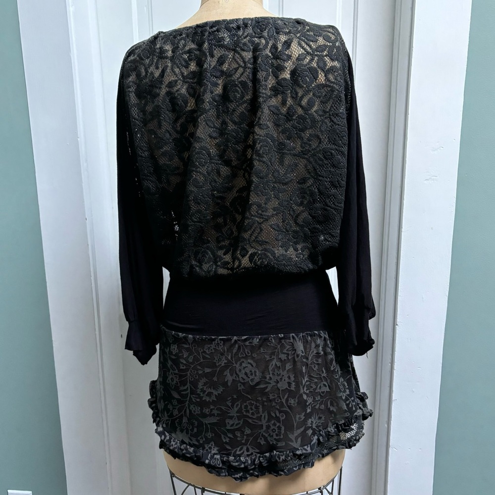 AVALON IBIZA 100% BLACK LACE COLD SHOULDER CUT OUT MINI CLUB DRESS SIZE LARGE - Picture 4 of 8